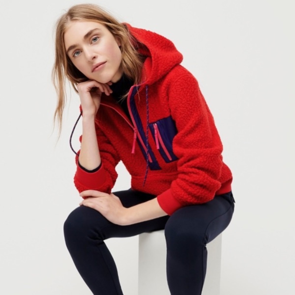 J. Crew Red Polartec Fleece Hoodie half zip S